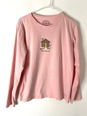Life Is Good Light Pink Full House Cabin Winter Graphic Long Sleeve Tee Relaxed